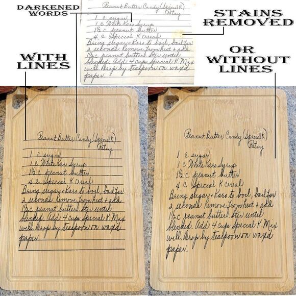 Engraved Handwriting Recipe Cutting Board with Wall Hanging Notch - Picture 1 of 6